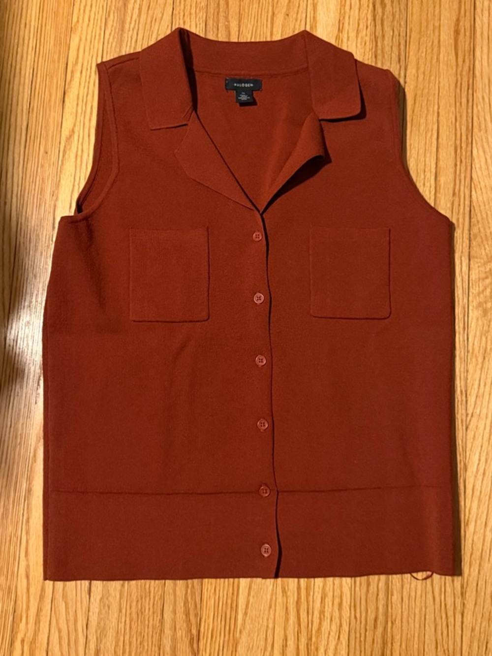 Sleeveless V-Neck Button Front Sweater Vest in Rust